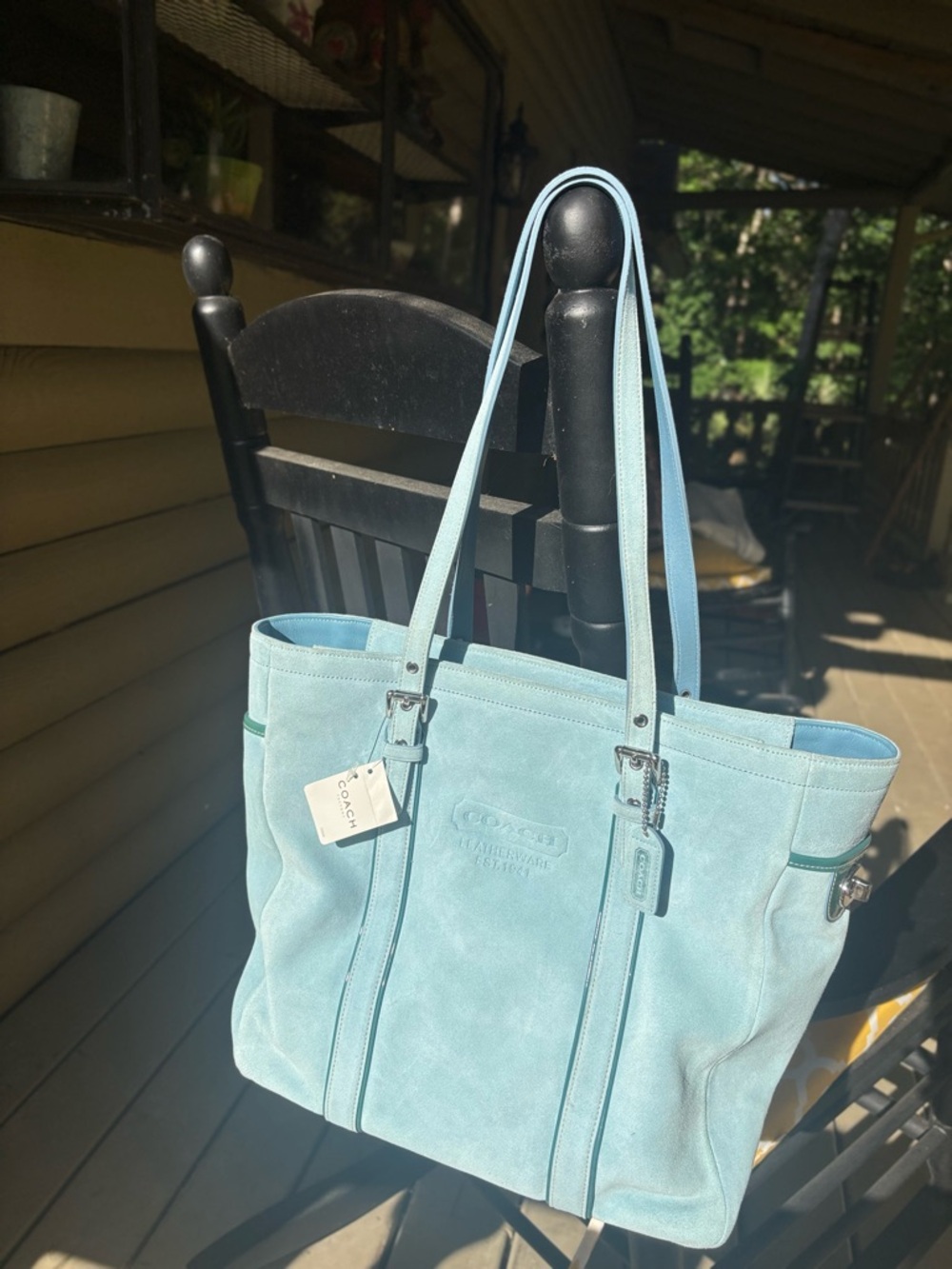 Coach Light Blue Suede Tote